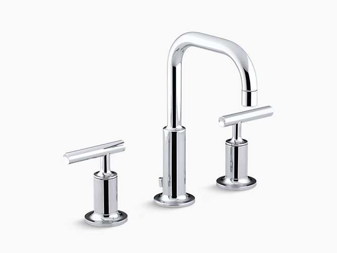 Kohler - Purist  widespread lavatory faucet with low gooseneck spout, low lever handles, and drain